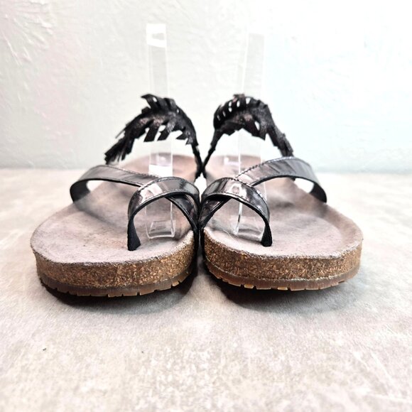 Mephisto Boho Sandals Size 8 Metallic Slip On Strappy Low Wedge Comfort Slides - Picture 3 of 10